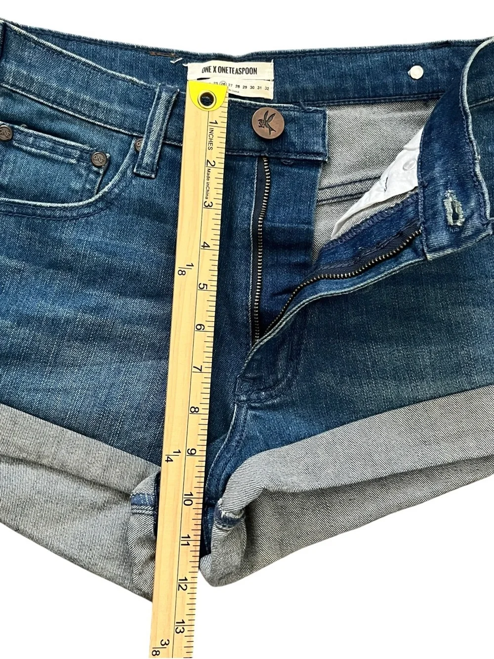 One Teaspoon Harlets High Rise Denim Shorts Twisted Cuff Blue Size 26